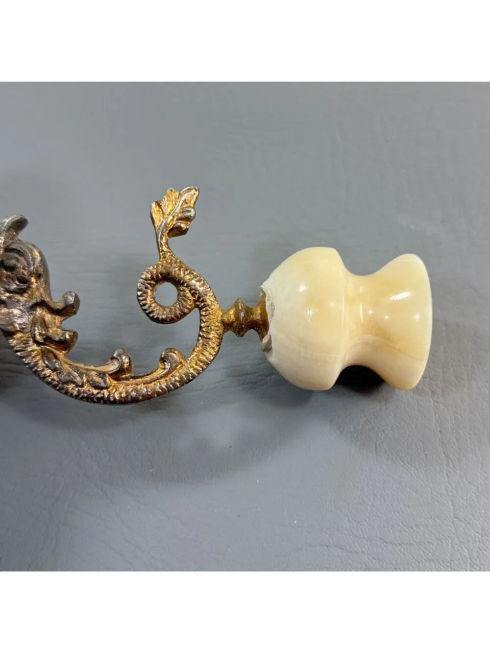 Vintage Onyx Marble Brass Dolphin Candlestick Hollywood Regency Pricket 8